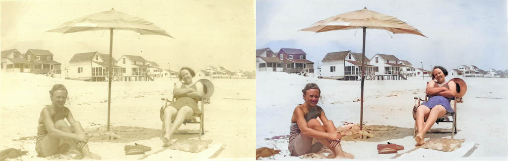 BETSY MITCHELL OLD PHOTO ON THE BEACH COLORIZE