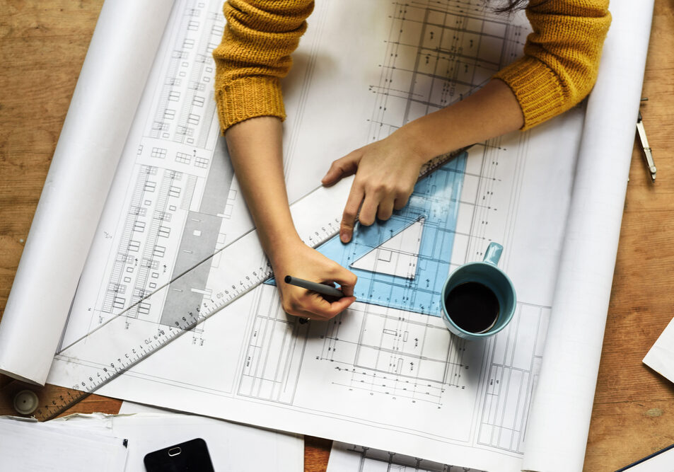 Top,View,Of,Architect,Drawing,On,Architectural,Project